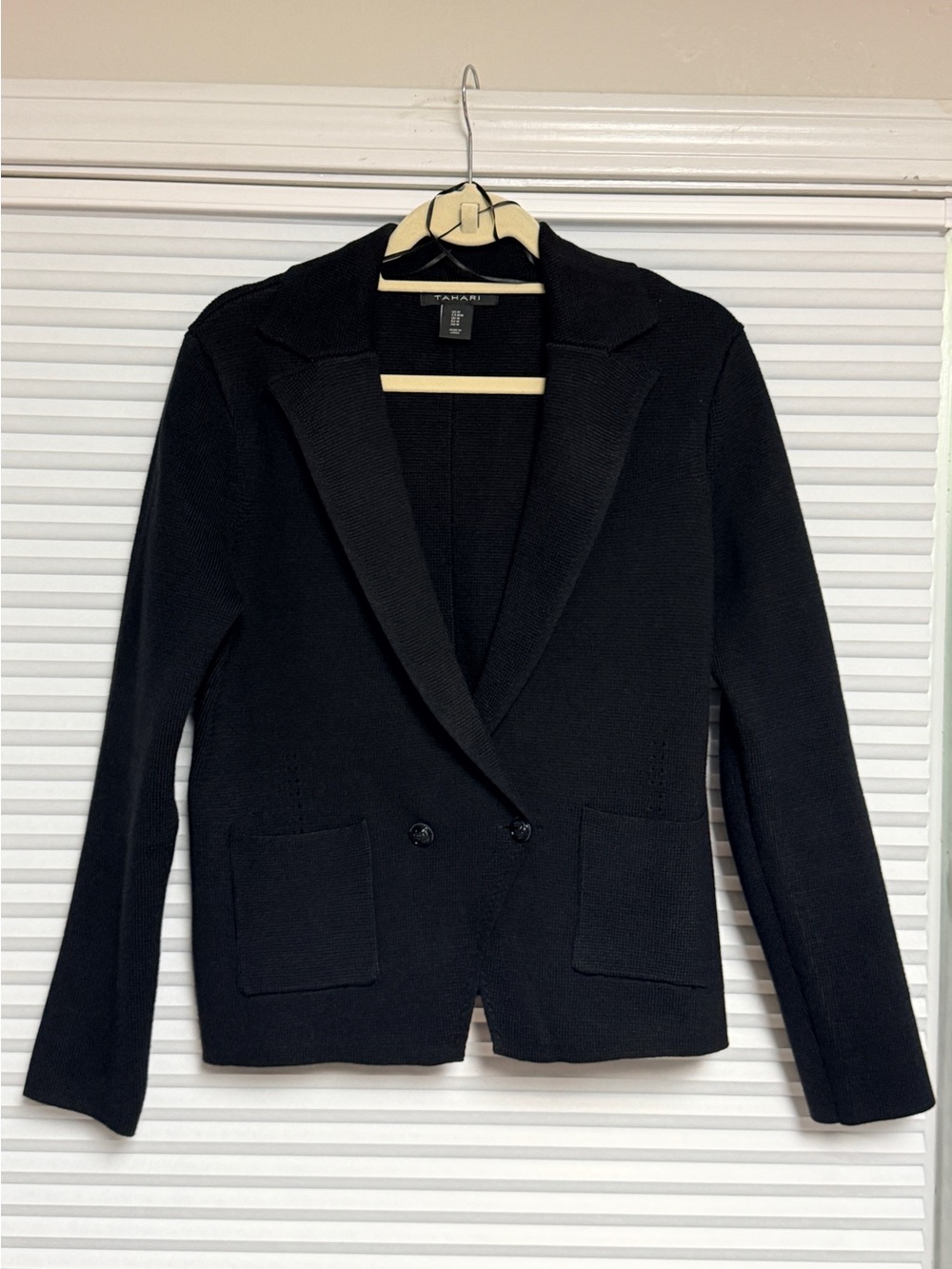 Tahari Black Knit Double-Button Sweater Knit Blazer